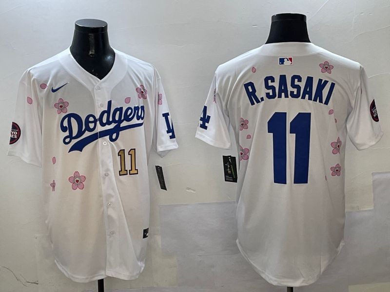 Men Los Angeles Dodgers #11 R.Sasaki White Sakura Edition 2025 Nike MLB Jersey style 7